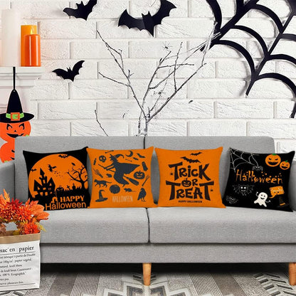 Halloween Decor Pillow Covers 16X16 Set of 4 Halloween Fall Black Decorative Throw Pillows Scary Pumpkin Bats Pillow Cases Home Outdoor Sofa Couch Cushion Covers for Halloween Decorations (16 by 16)