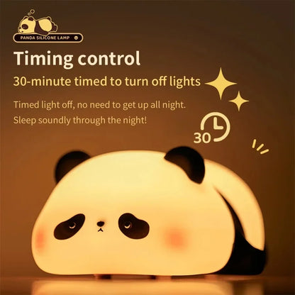 LED Panda Silicone Lamp Rechargeable Eye Protection Lamp Pat Night Lights Dimming Sleep Bedside Lamp Birthday Gift Bedroom Decor