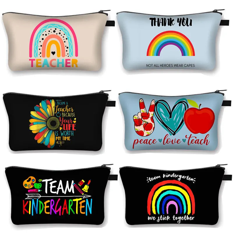 Love Rainbow Teacher Cosmetic Bags Women Toiletries Bags Kawaii Girls Makeup Bags Wash Pouch Cosmetic Case Small Handbag Gift