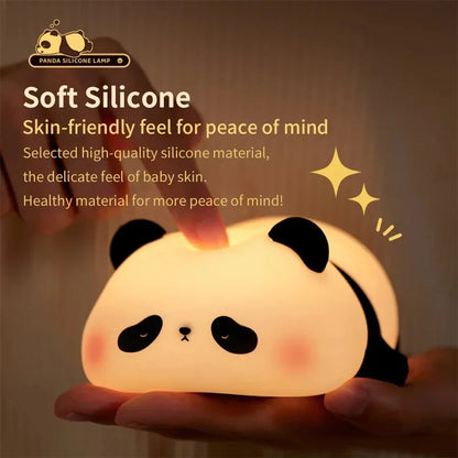 LED Panda Silicone Lamp Rechargeable Eye Protection Lamp Pat Night Lights Dimming Sleep Bedside Lamp Birthday Gift Bedroom Decor