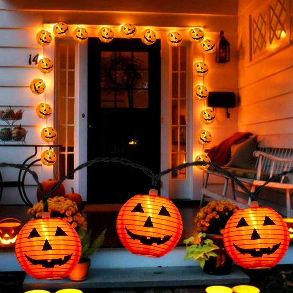 Halloween Pumpkin Lantern String Lights, 8.5Ft Orange Pumpkin String Lights with 10 Nylon Jack Smiling Face Lanterns, Halloween Lantern Lights for Indoor Outdoor Halloween Party Decor